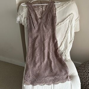 BCBGMaxAzria Purple/Taupe Lace Midi Dress